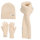 HSF Marketplace winter knitted beanie, scarf, and touch screen gloves set in a coordinated design