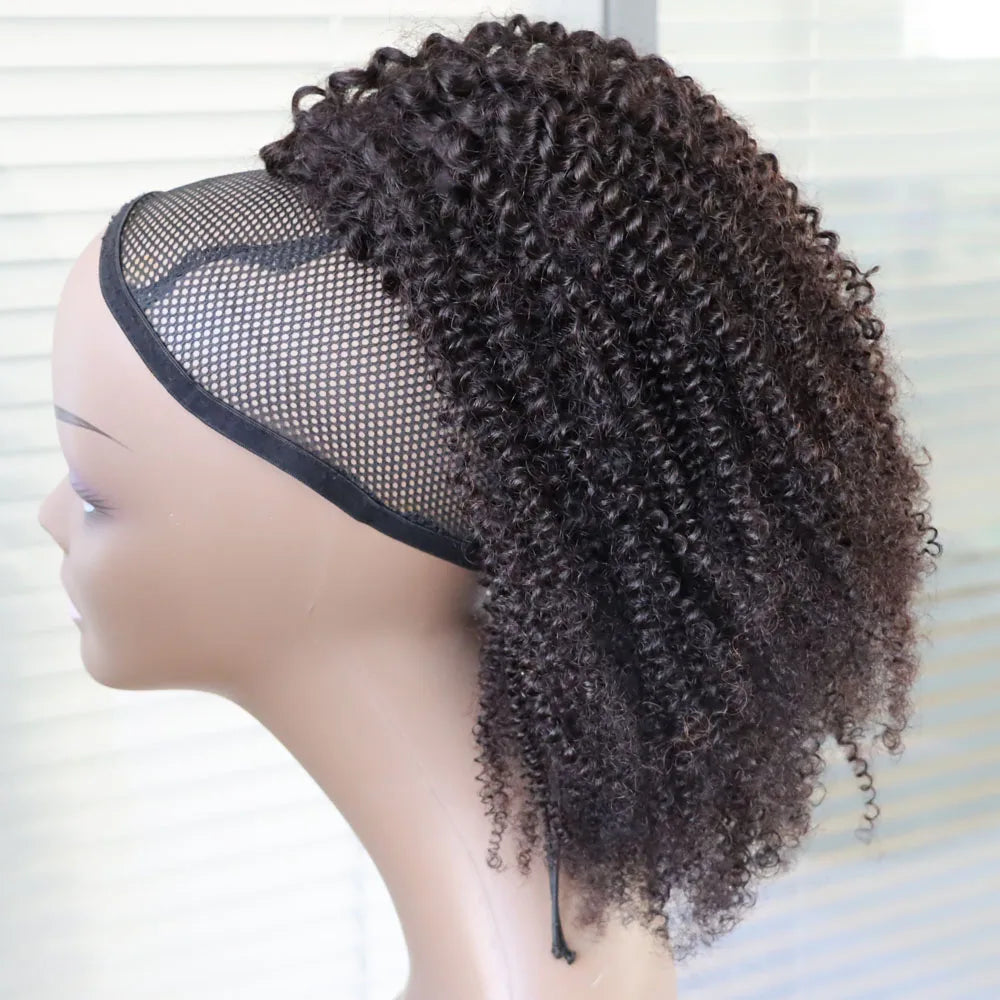 Virgin human hair drawstring ponytail with afro kinky curly texture for Black women