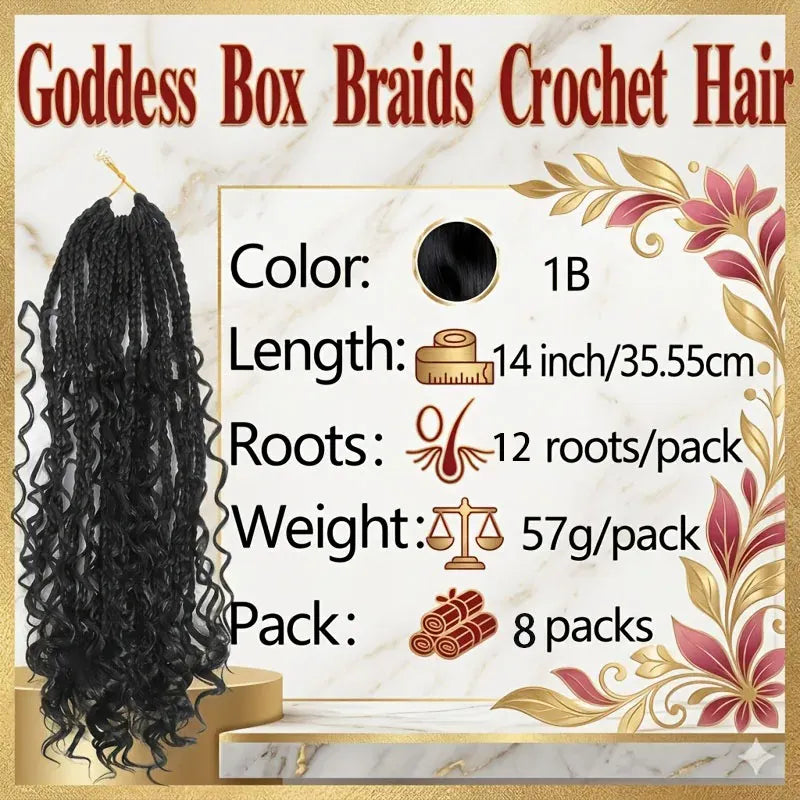 8 Packs Goddess Box Braids Crochet Hair 22 Inch Ombre Boho Box Braids with Curly Ends Soft Lightweight Synthetic Braiding Hair for Women