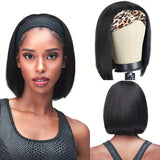 HSF Marketplace human hair headband bob wig, short straight Brazilian hair, full machine-made style for women