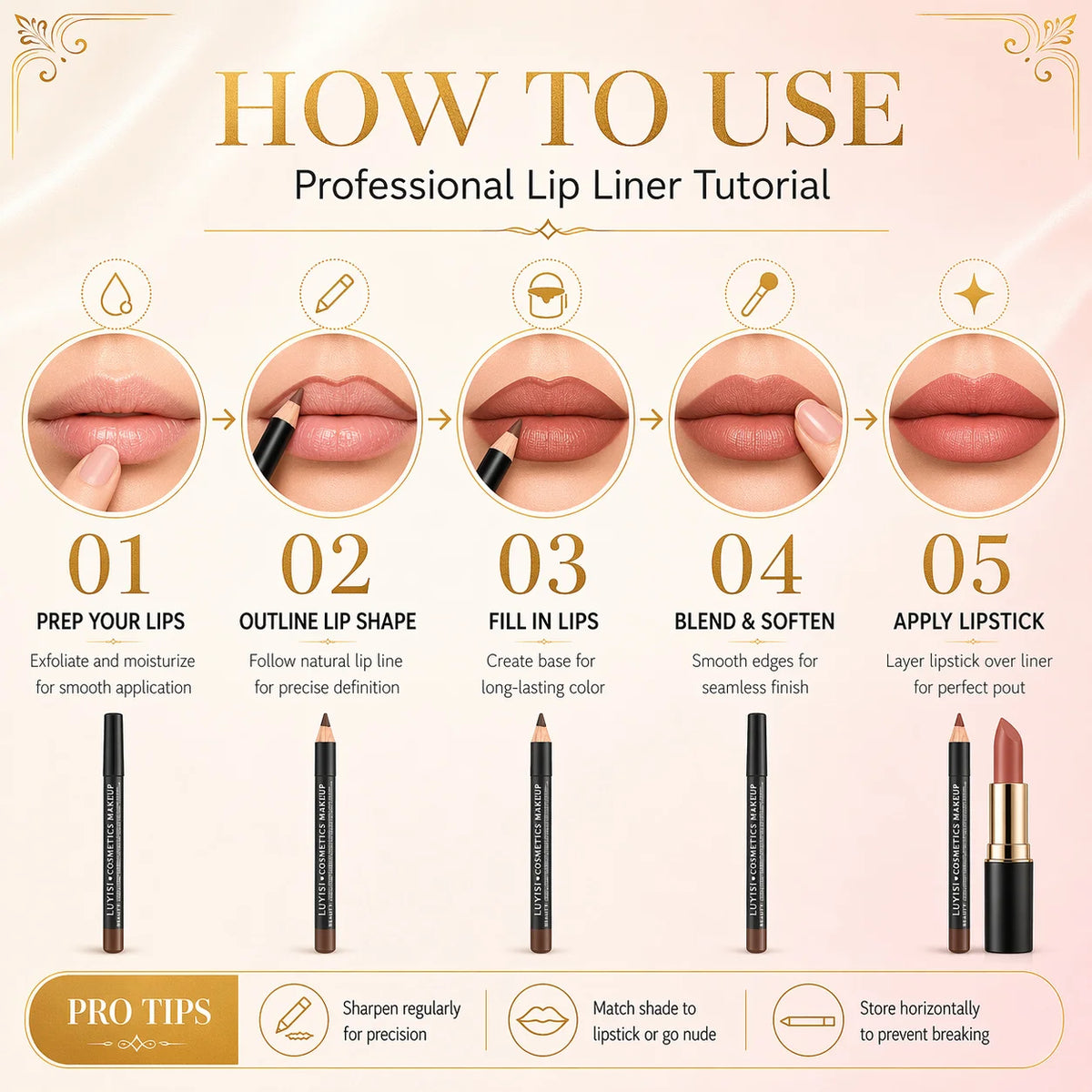 Brown nude waterproof lip liner and smudge-proof eyeliner pencil from HSF Marketplace, highly pigmented with a smooth glide for defining lips.