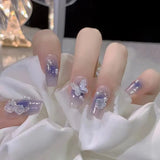 24-piece blush pink glitter diamond cat eye coffin press-on false nails, short square full-cover tips