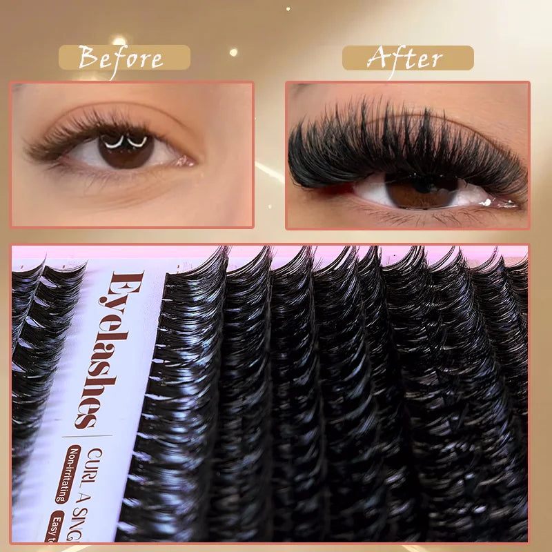 DIY Lash Extension Kit 8-16mm Mixed Lengths Fluffy Cluster Lashes Set Reusable Soft Lashes Natural Volume for Daily for Beginner