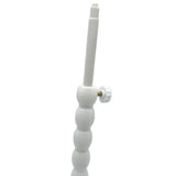 White plastic wig stand with mushroom top, foldable and stable, ideal for displaying short wigs and hair styling tools.