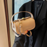 Black leather shoulder bag by HSF Marketplace featuring a textured flap, large capacity, retro square design, perfect for women.