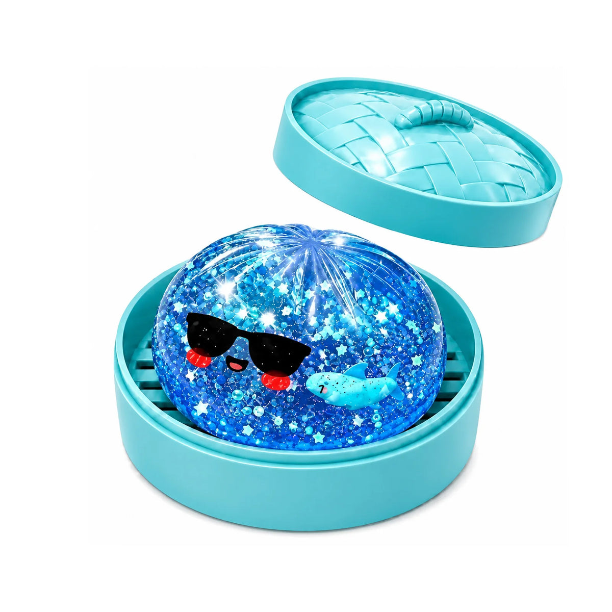 Glitter Shark Dumplings Squishy Toy Soft Slow Resilience Mini Buns Fidget with Steamer Steamed Stuffed Bun Pinch Le