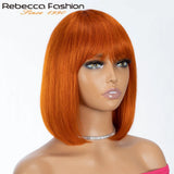 Rebecca ombre brown straight short bob human hair wig with bangs, full machine-made wig, natural look, easy to wear, HSF Marketplace
