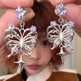 Gothic Butterfly Bone Tassel Earrings for Women with Zircon Accents
