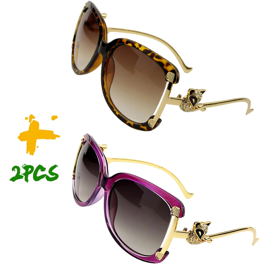 Women's oval retro sunglasses with gold fox design by HSF Marketplace