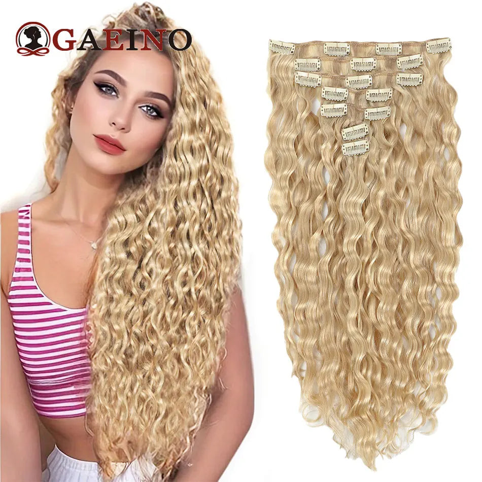 12A Grade Water Wave Clip-In Hair Extensions, 100% Human Hair Remy, 7-piece Wet and Wavy Set, 14–24 Inch