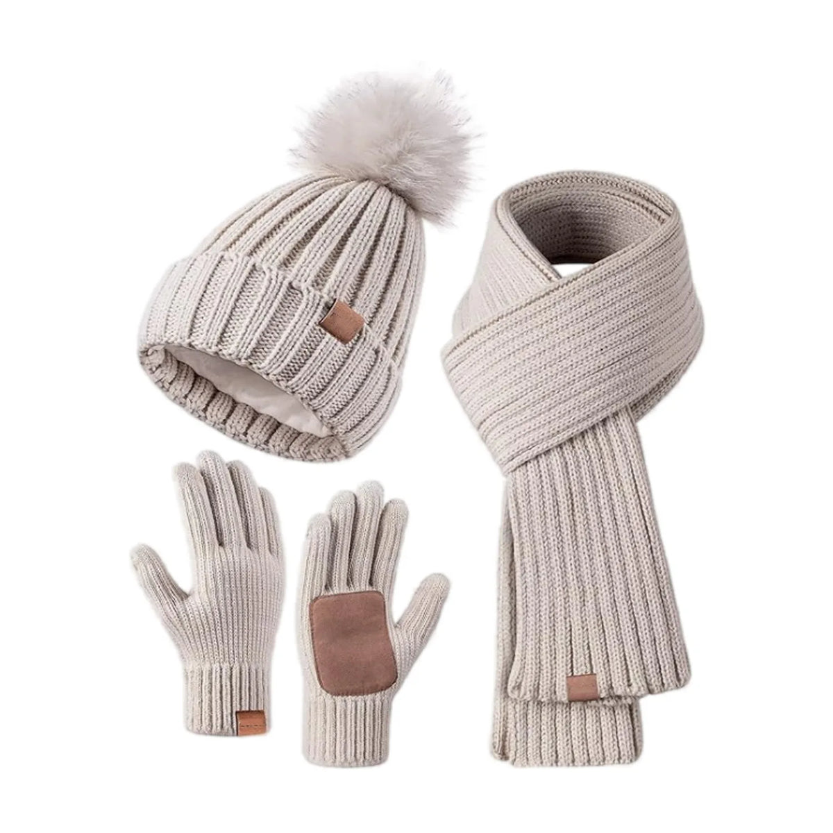 Women's warm winter touchscreen gloves, hat and scarf set in soft knit fabric by HSF Marketplace