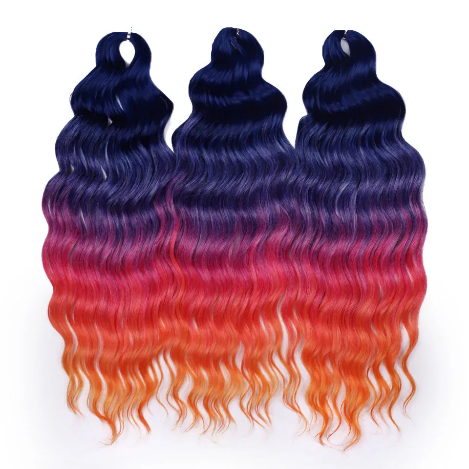 Magic 24Inch 3PCS Loose Wave Synthetic Crochet Hair Bundles Copper Red Heat Resistant Hair Extensions For Women Braiding Styling