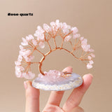 1pc Natural Crystal Lucky Tree Copper Wire Winding Amethyst Gravel With Agate Slice Base Home Decoration Money Trees