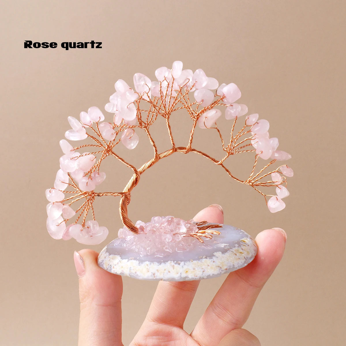1pc Natural Crystal Lucky Tree Copper Wire Winding Amethyst Gravel With Agate Slice Base Home Decoration Money Trees