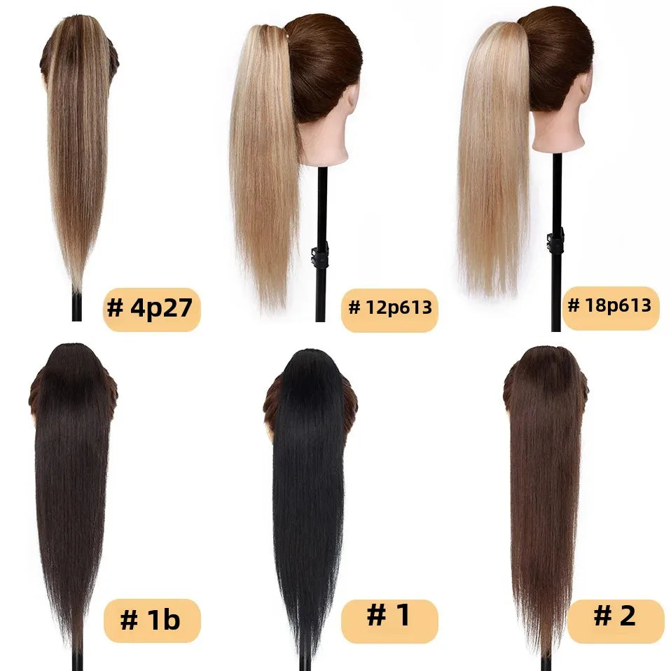 S-noilite human hair claw clip-in ponytail extension, 14–22 inches, natural black, blonde, and brown tones