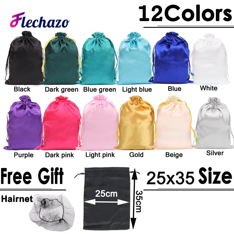 20-piece soft satin wig storage bags for hair extensions, customizable HSF Marketplace hair styling accessories