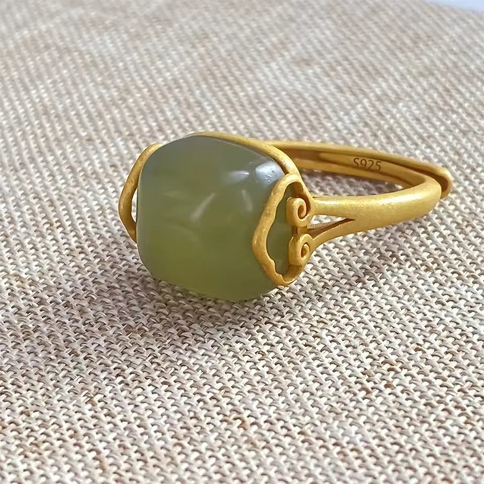 PANJBJ 925 Sterling Silve Topaz Ring for Women Gift Lace Hollowing Out Flower Wide Versatile Grace Vintage Jewelry Dropshipping