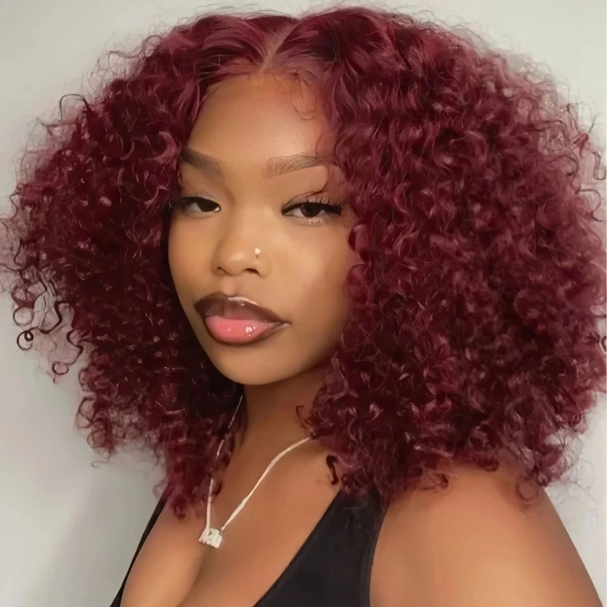 99J burgundy short bob human hair lace front wig with water wave curls and 13x4 lace frontal for women