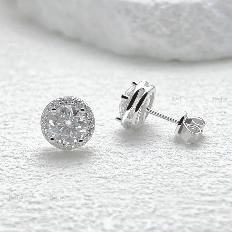 Moissanite stud earrings for women in sterling silver, elegant jewelry by HSF Marketplace