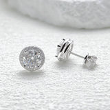 Moissanite stud earrings for women in sterling silver, elegant jewelry by HSF Marketplace