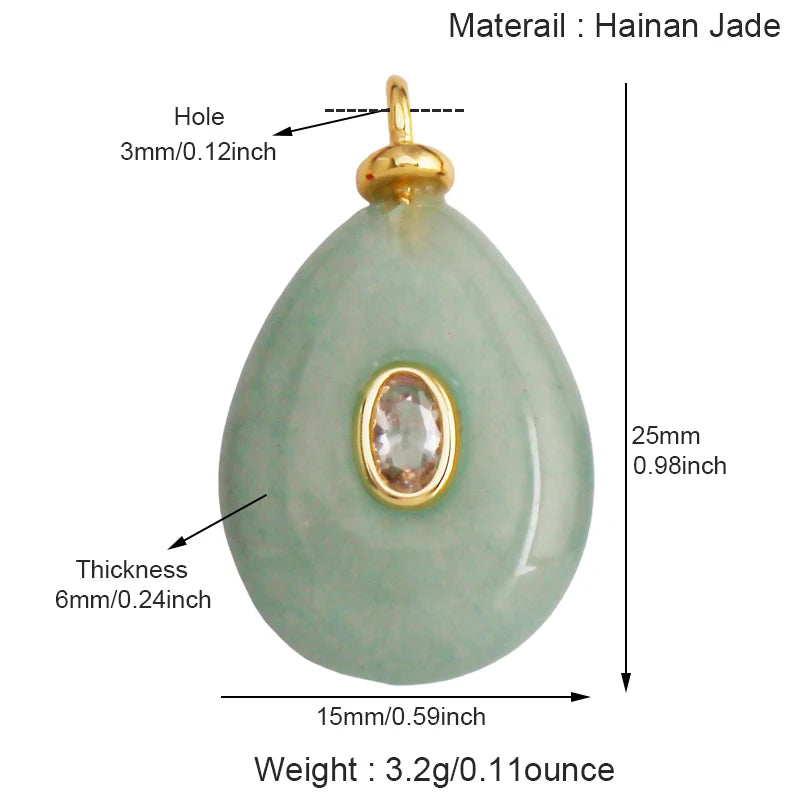 Jewelry charm pendant featuring jade agate, amethyst, amazonite, water grass, and lapis lazuli with 18K gold plating for necklace craft.