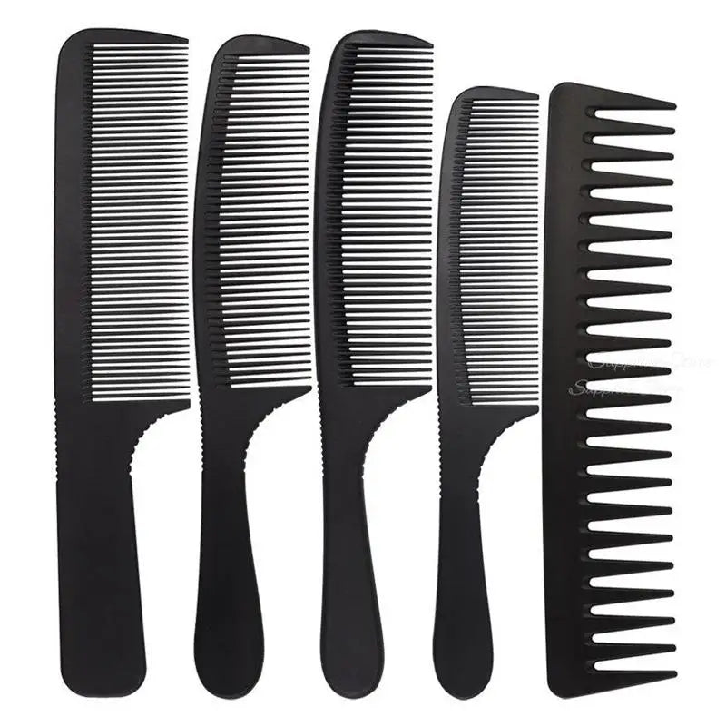 Black carbon professional hairdressing comb with double-sided design, heat resistant, antistatic, ideal for salon barber styling tools.