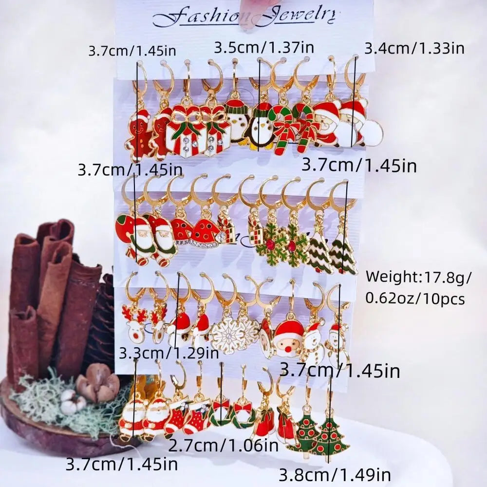 HSF Marketplace festive Christmas dangle earrings featuring snowman and elk charms