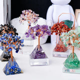 1pc Natural Crystal Tree Ornament Resin Pyramid Base Crystal Crushed Stone Fortune Tree Home Office Decoration Holiday Gift