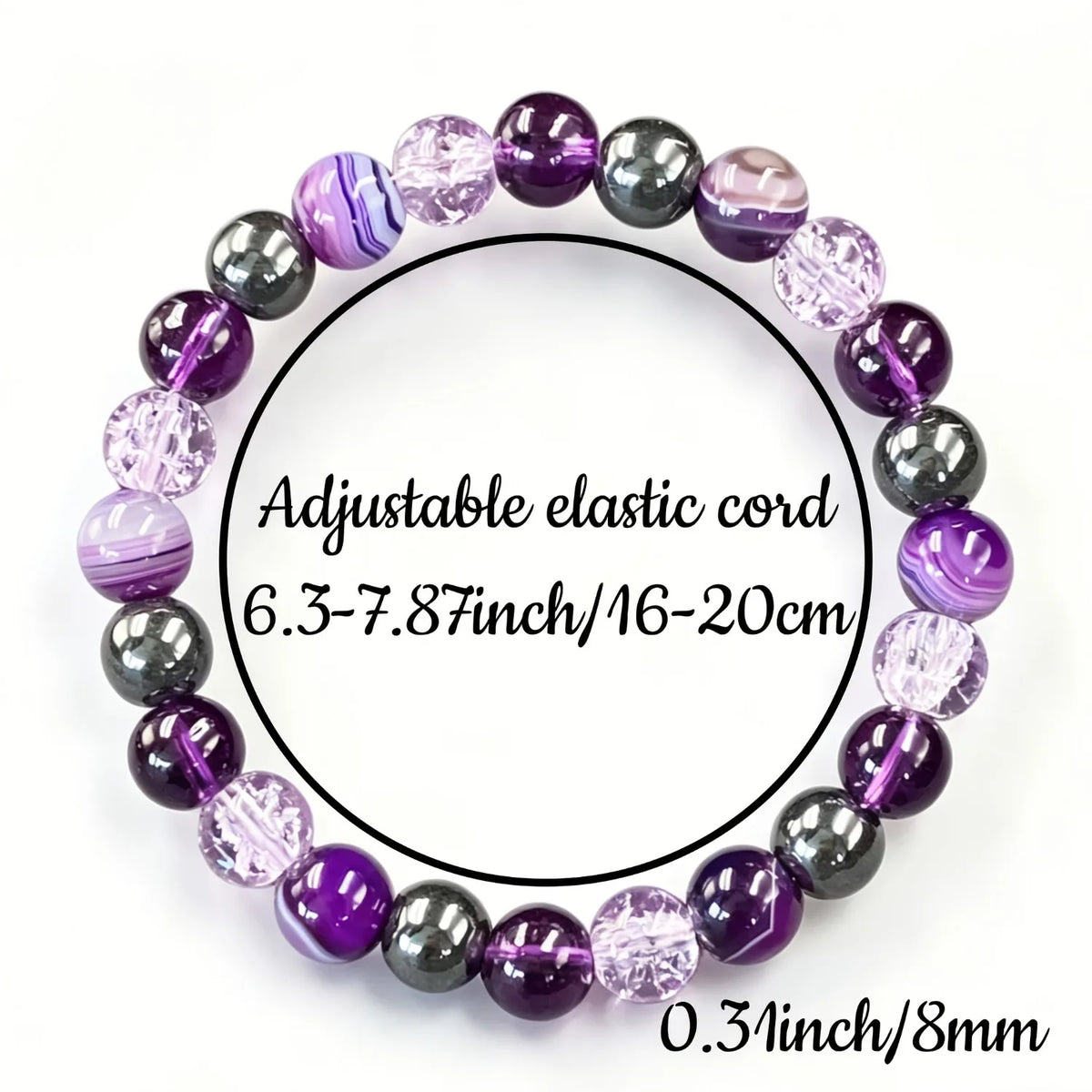 1pc Natural Amethyst Agate Bracelet, Handmade Elastic Crystal Charm Bracelet, Unisex Lucky Jewelry for Daily Wear, Gift
