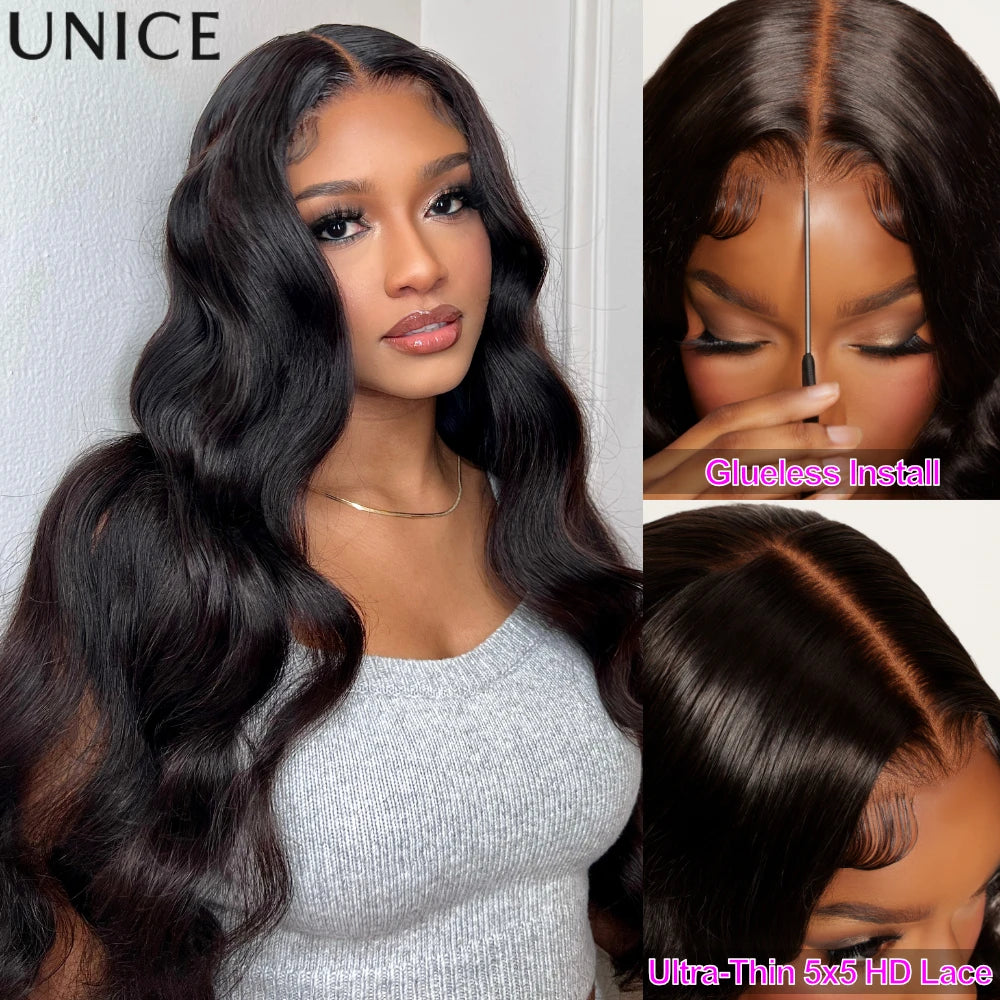 5x5 HD lace body wave human hair wig with natural waves and realistic lace parting