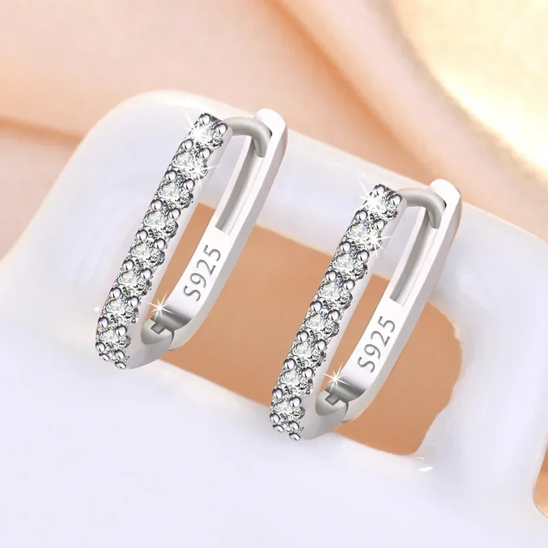 HSF 925 sterling silver crystal zircon circle hoop earrings for women, elegant jewelry design