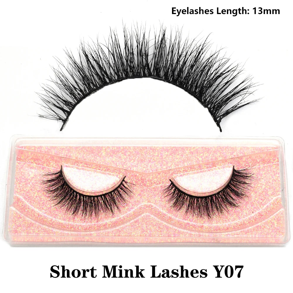 3D real mink false eyelashes with fluffy, wispy short clusters in a natural lash arrangement