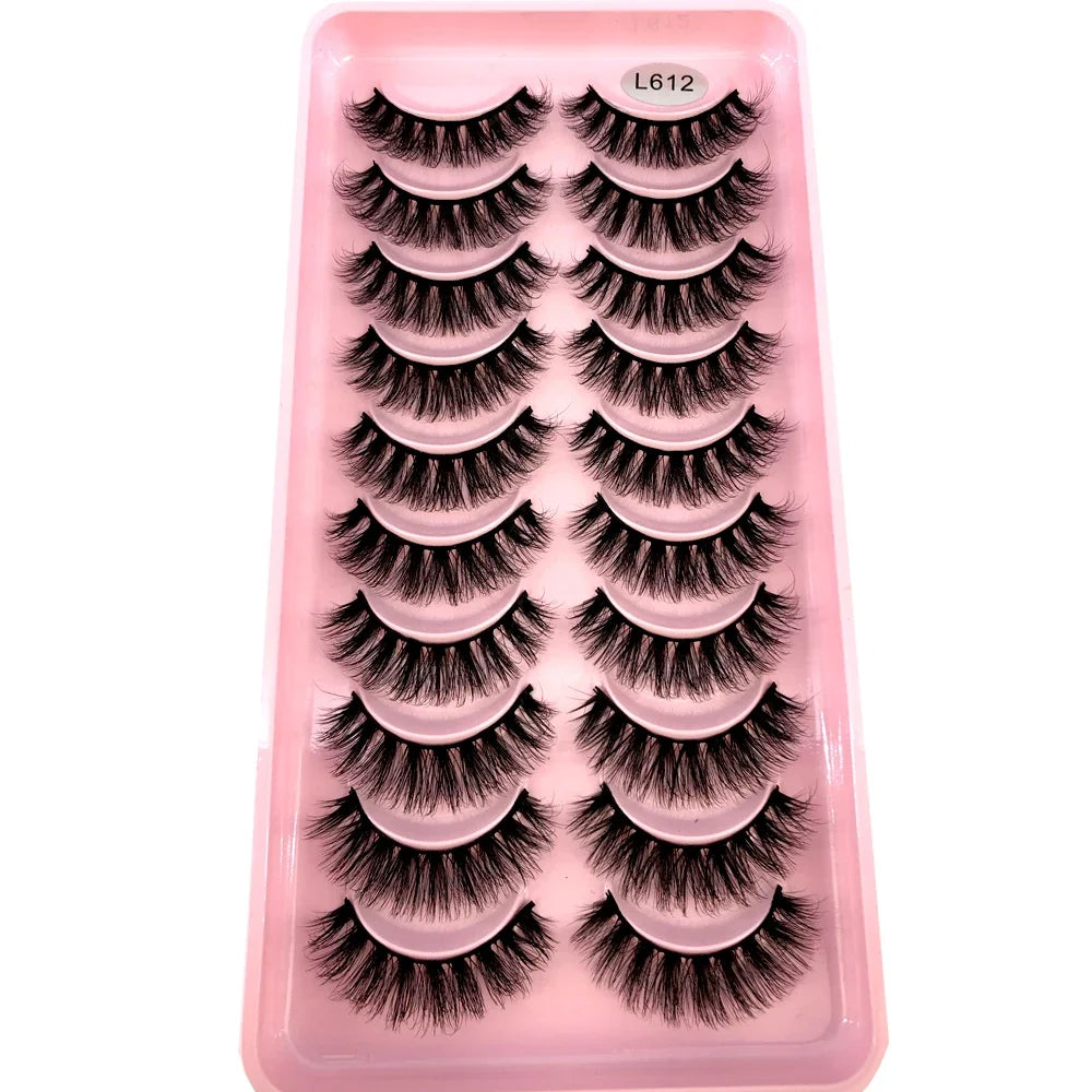10 pairs of fluffy 3D faux mink false eyelashes by HSF Marketplace in a multi-style lash tray