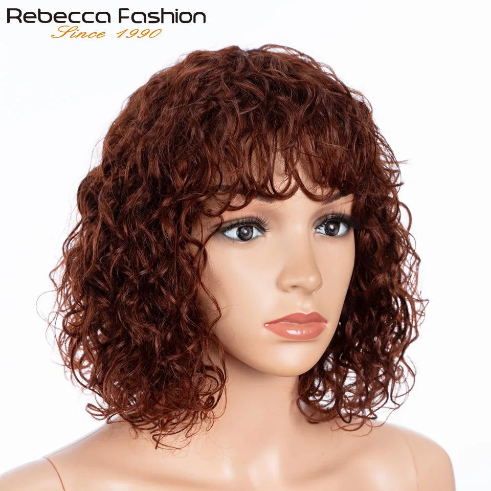 Short curly human hair wig by HSF Marketplace featuring a cute bob style with natural water wave texture.