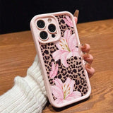 Pink lily and leopard print iPhone case by HSF Marketplace, stylish protective phone cover