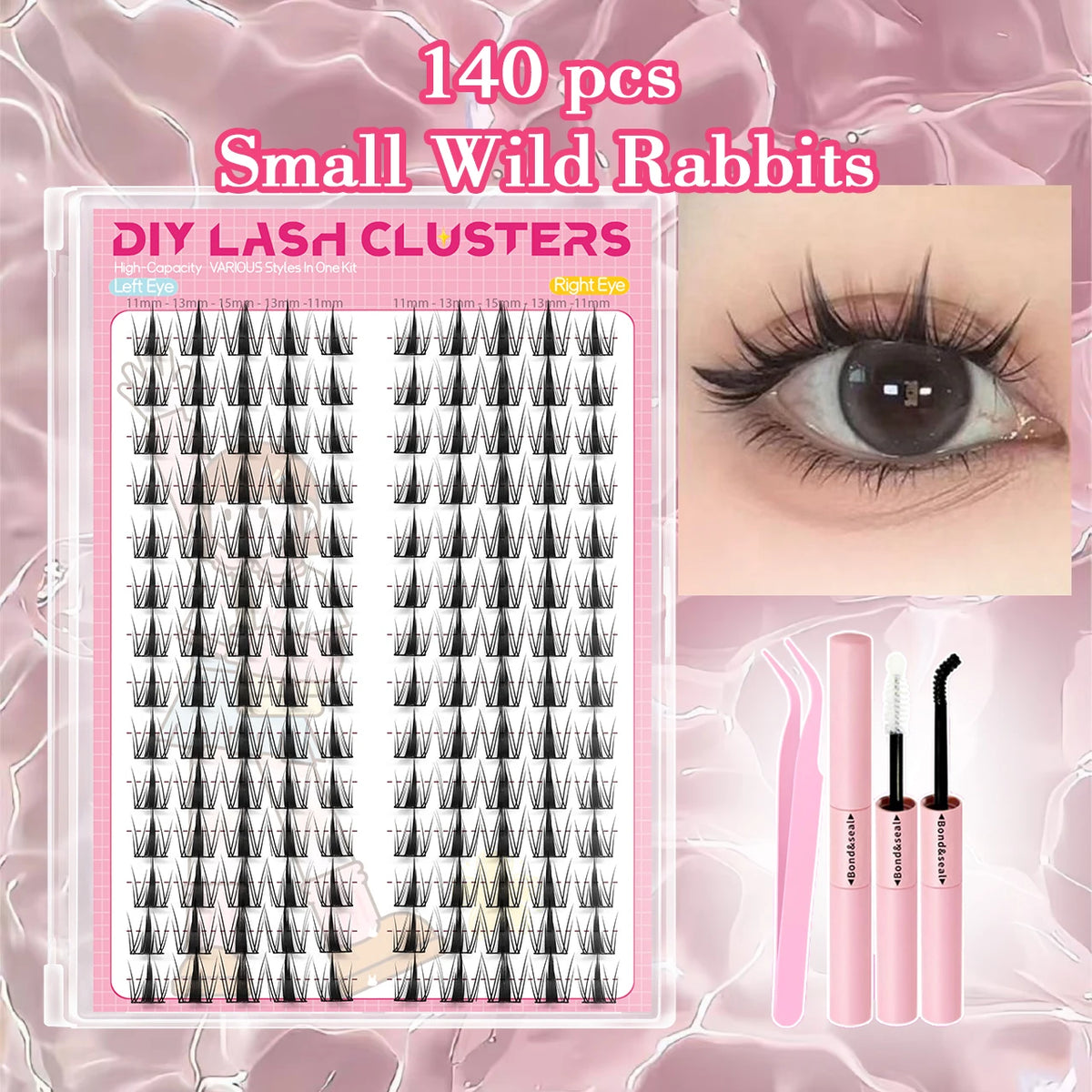 140 cluster Korean-style false lash extension kit for natural long wispy cat-eye cosplay makeup looks