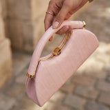 Half Moon evening handbag for women by HSF Marketplace, stylish PU leather clutch with box design for weddings and parties.