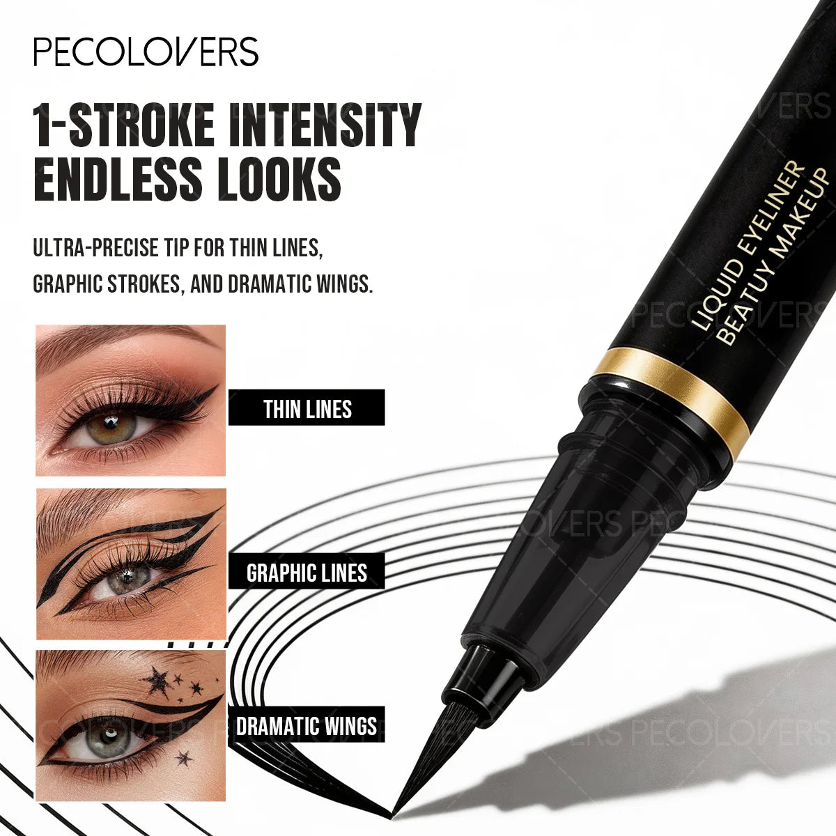 10-piece HSF black liquid eyeliner kit with precision slim-tip pens for smooth, fast-drying eye makeup application