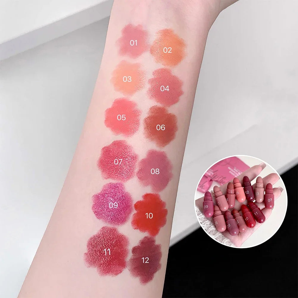 HSF Marketplace Festival Makeup 12-color matte lipstick set with long-lasting, non-fading lip balms for women, vibrant and versatile.