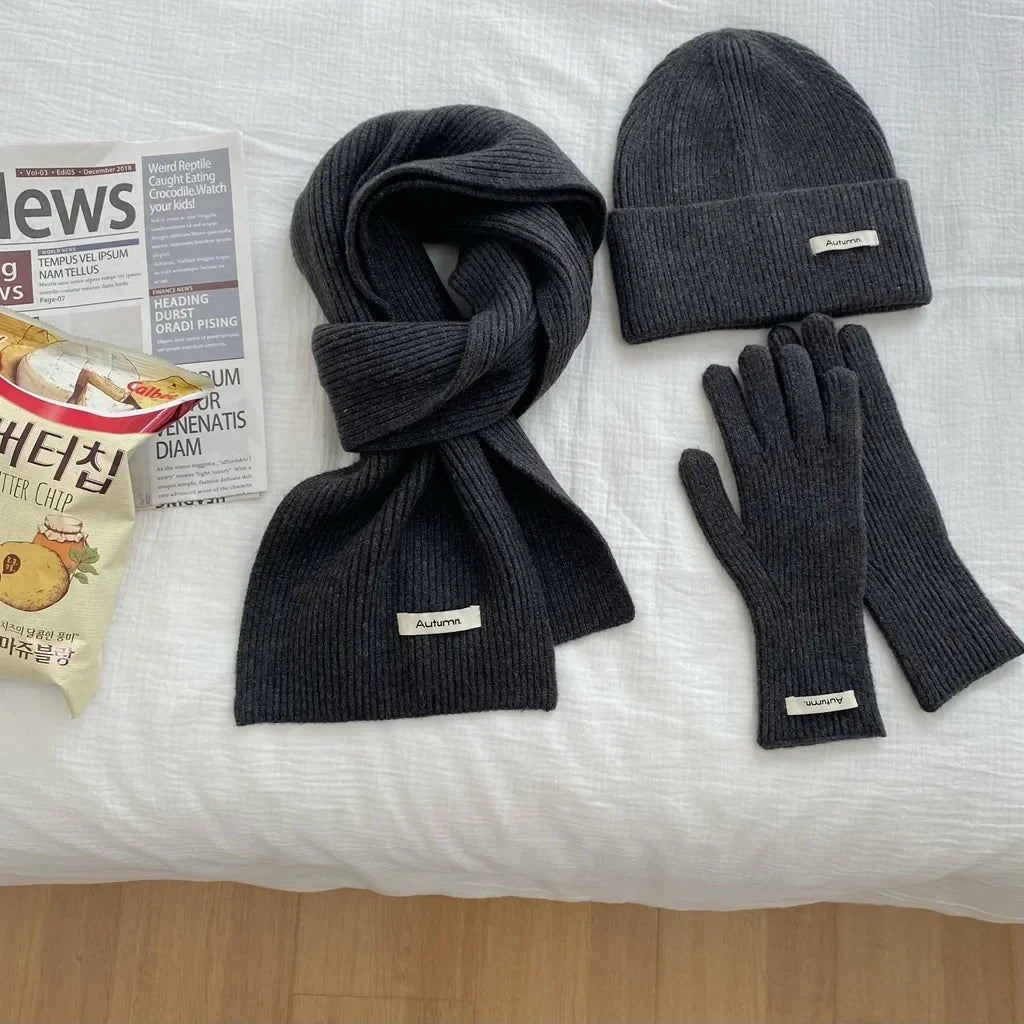 Warm women's knitted hat, scarf and glove set for autumn and winter by HSF Marketplace