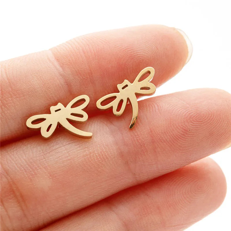 HSF Marketplace T-bar animal stud earrings featuring dove, leaf, dragonfly, and spider designs in fashion jewelry collection