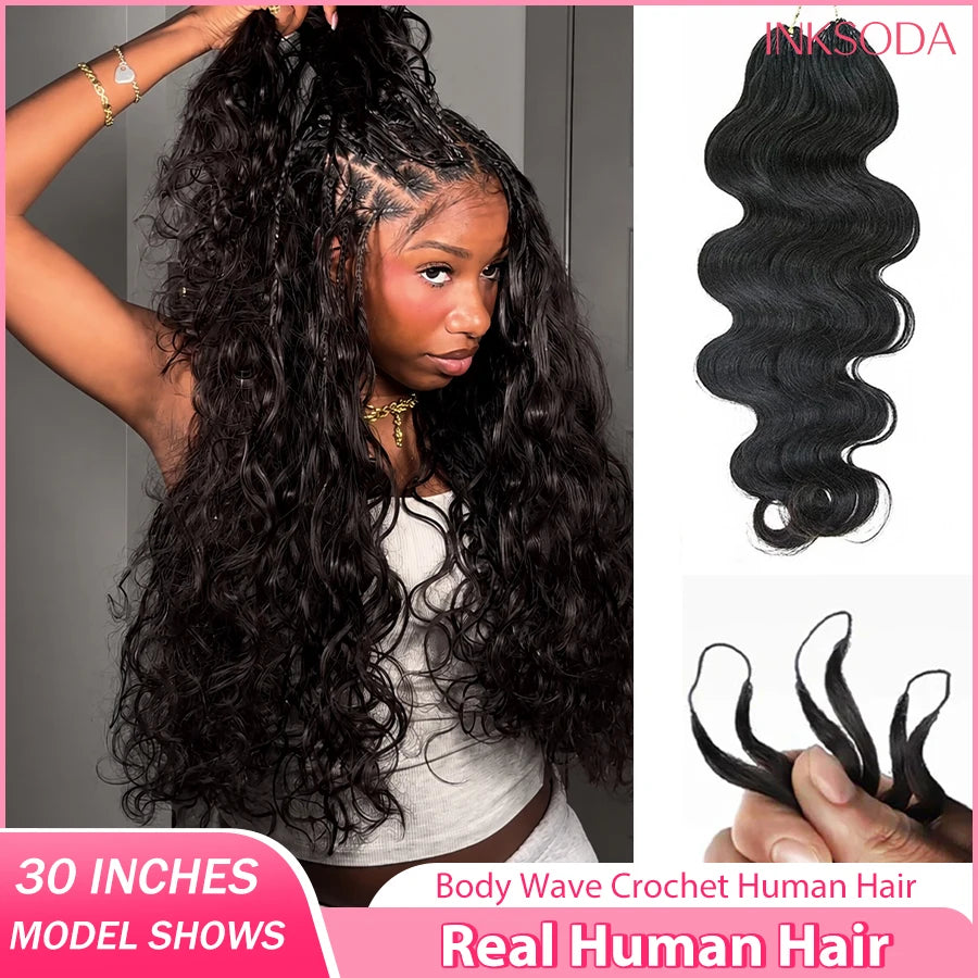 Body Wave Crochet Human Hair For Braiding 30 Inch Miracle Knots Boho Braids Raw Human Hair Extensions Feather Human Crochet Hair