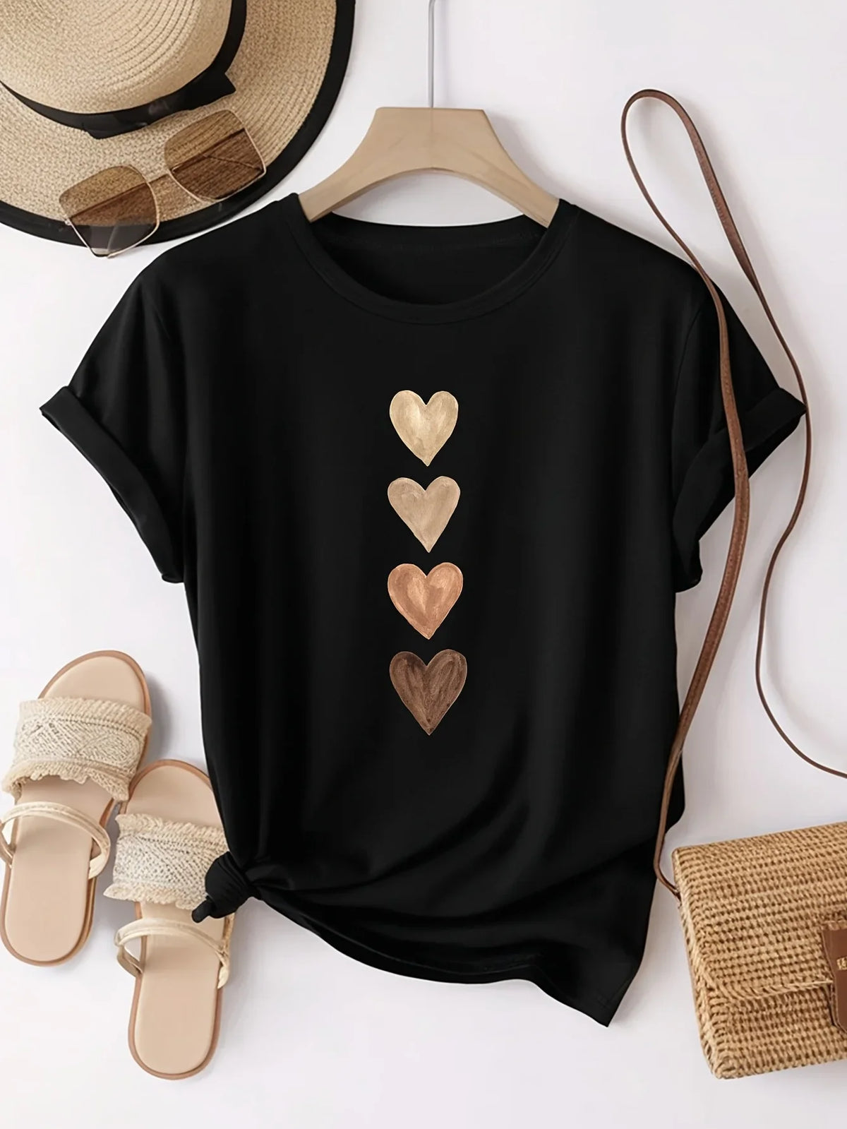 Women's casual short sleeve T-shirt with heart graphic print by HSF Marketplace