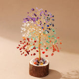 1pc Natural Crystal Fortune Chakra Tree of Life Wooden Base Christmas Home Decoration Desktop Ornament Holiday Gift