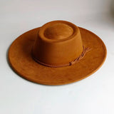 Khaki wide-brim vegan suede fedora hat for women and men, autumn and winter felt style