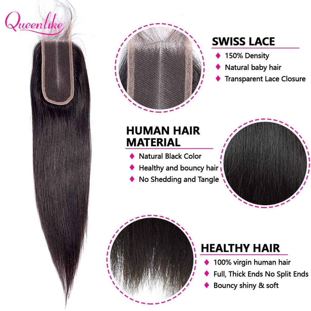 20 20 20 inch Straight Human Hair Bundles And Closure 100% Raw Hair Bundles With 2x6 HD Lace Closure 30inch Bundles Human Hair