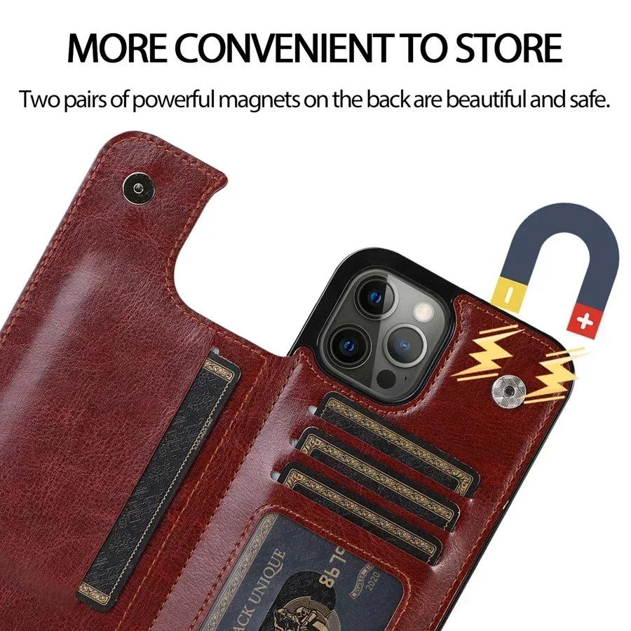 Leather wallet case with card slot for iPhone models by HSF, showing protective phone cover design