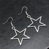 Vintage hollow star pendant earrings in antique silver for women by HSF Marketplace