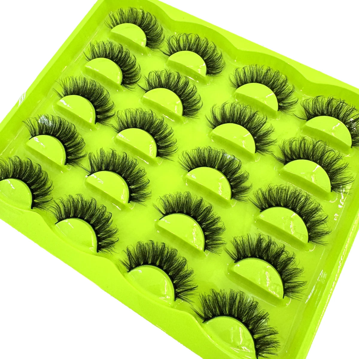 Set of 10 pairs of 3D faux mink wispy, fluffy 25mm false eyelashes with thick, dramatic cat eye style for long, voluminous makeup looks