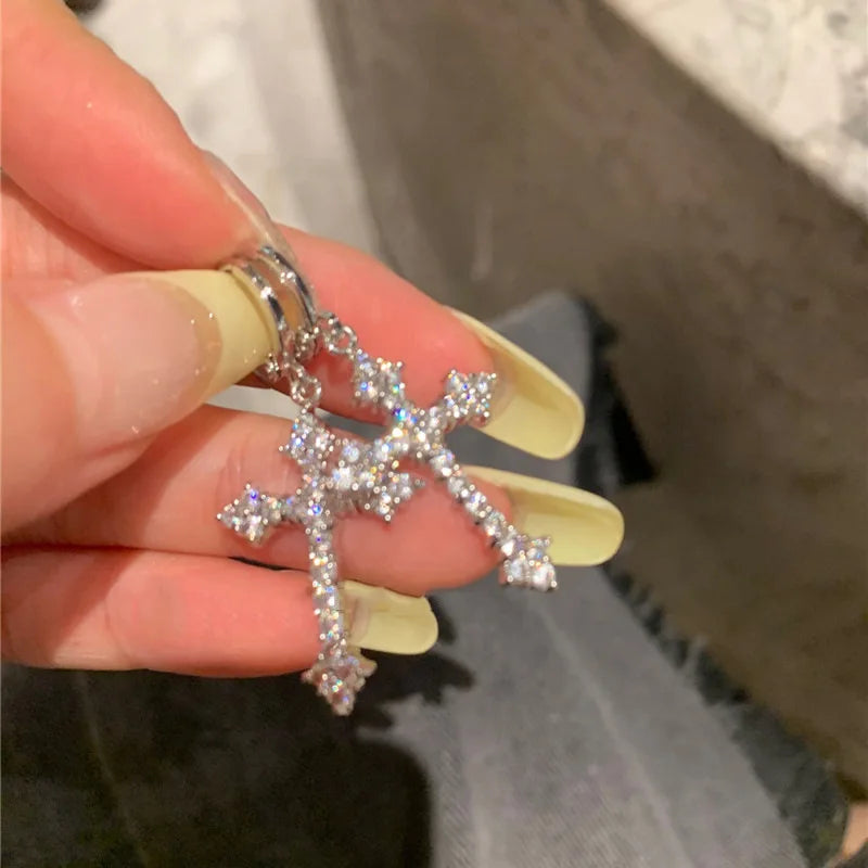 Silver star and opal heart hoop earrings for women, cute Y2K punk daily jewelry by HSF Marketplace
